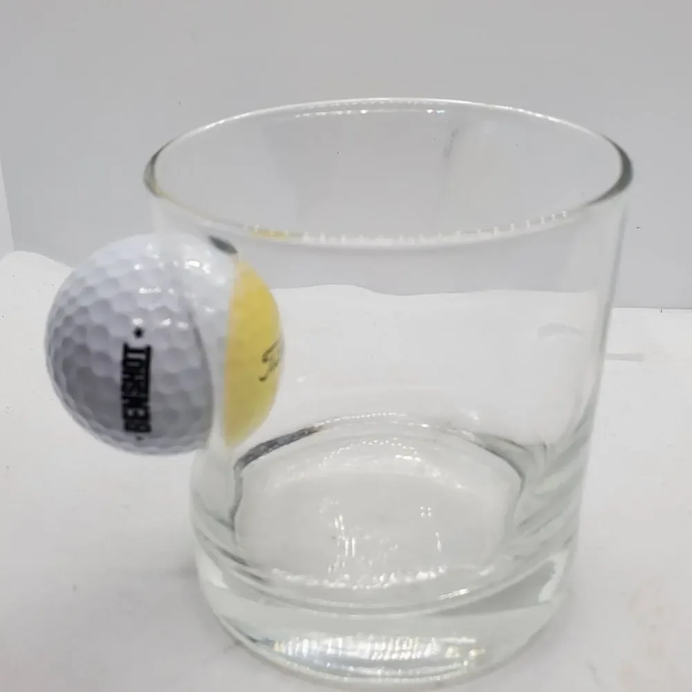 Titleist Golf Ball Embedded Bourbon Glass Whiskey Rocks Lowball Barware Heavy